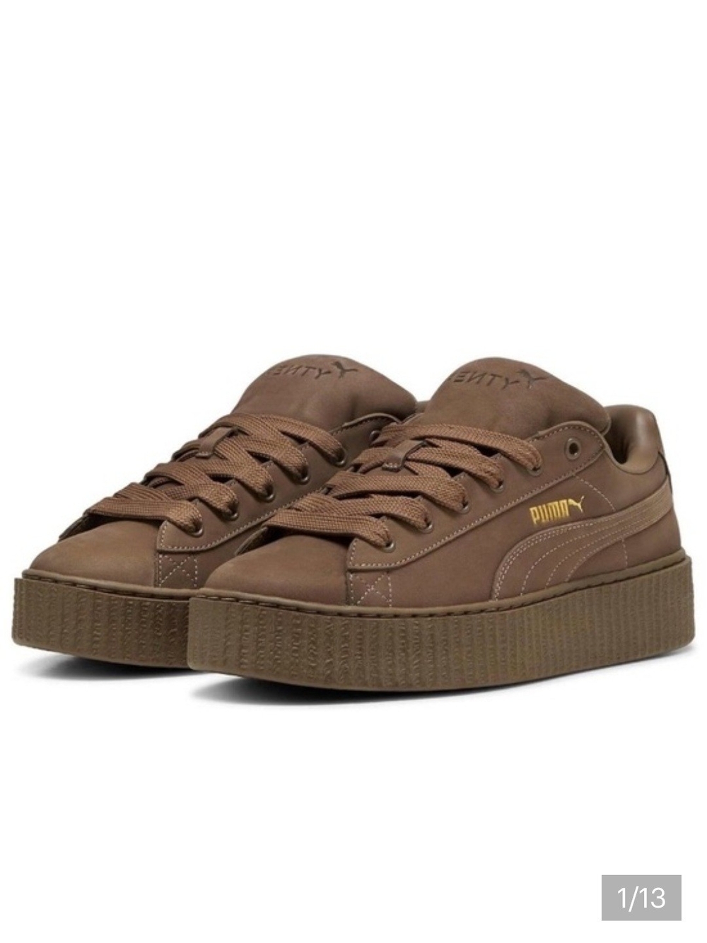 Puma Brown Platform Sneakers for Women with Gold Logo